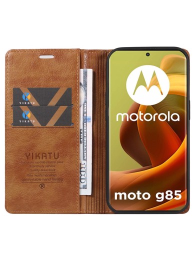 Калъф от еко кожа тип портмоне за Motorola Moto G85 - кафяв