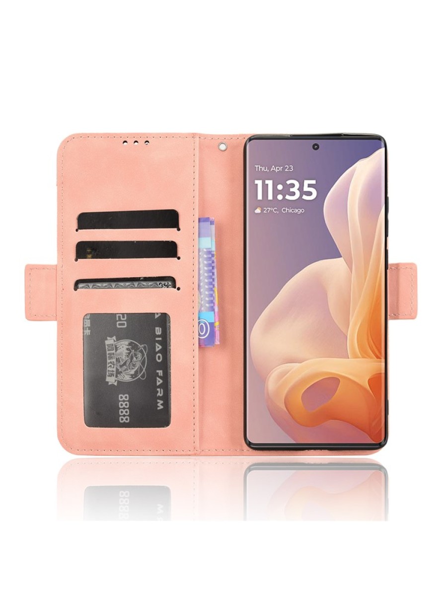 Калъф от еко кожа тип портмоне за Motorola Moto G85 - розов