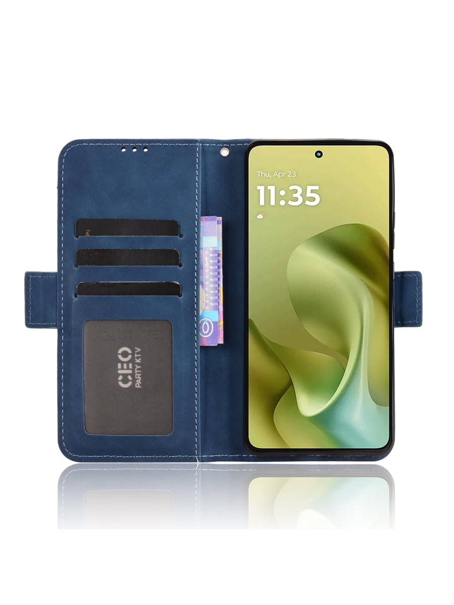 Калъф от еко кожа тип портмоне за Motorola Moto G86 - син