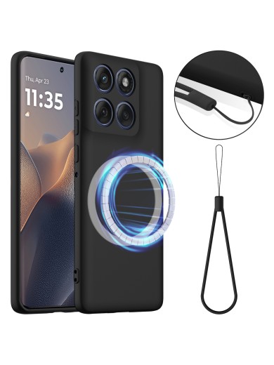 Предпазен удароустойчив силиконов гръб с каишка за Motorola Moto G87 - черен