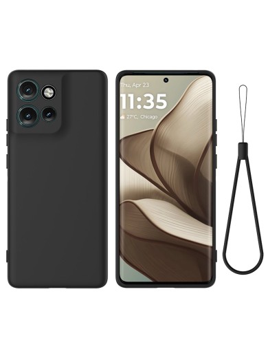 Предпазен удароустойчив силиконов гръб с каишка за Motorola Moto S50 - черен