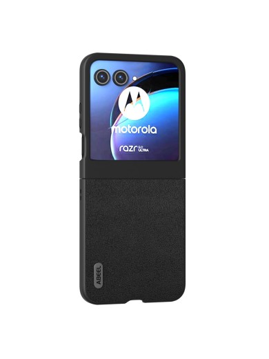 Предпазен гръб от естествена телешка кожа за Motorola Razr 2024 - черен