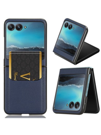 Предпазен гръб от еко кожа с личи шарки за Motorola Razr 40 Ultra - син