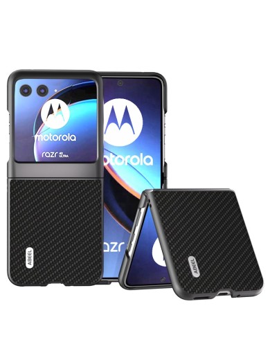 Предпазен гръб от еко кожа с текстура на карбонови влакна за Motorola Razr 40 Ultra - черен Предпазен гръб от еко кожа с текстура на карбонови влакна за Motorola Razr 40 Ultra - черен