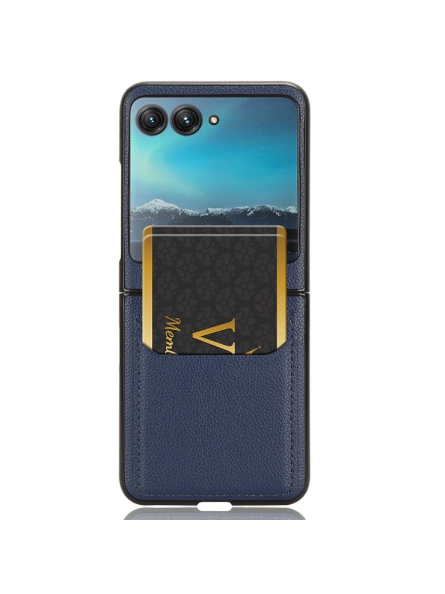 Предпазен гръб от еко кожа с личи шарки за Motorola Razr 40 Ultra - син