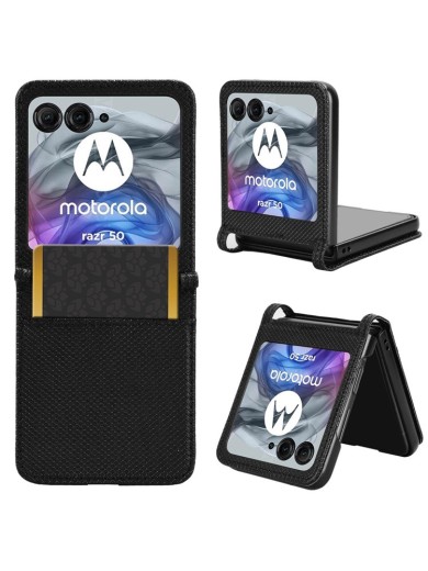 Предпазен гръб от еко кожа с текстура на диаманти за Motorola Razr 50 - черен Предпазен гръб от еко кожа с текстура на диаманти за Motorola Razr 50 - черен