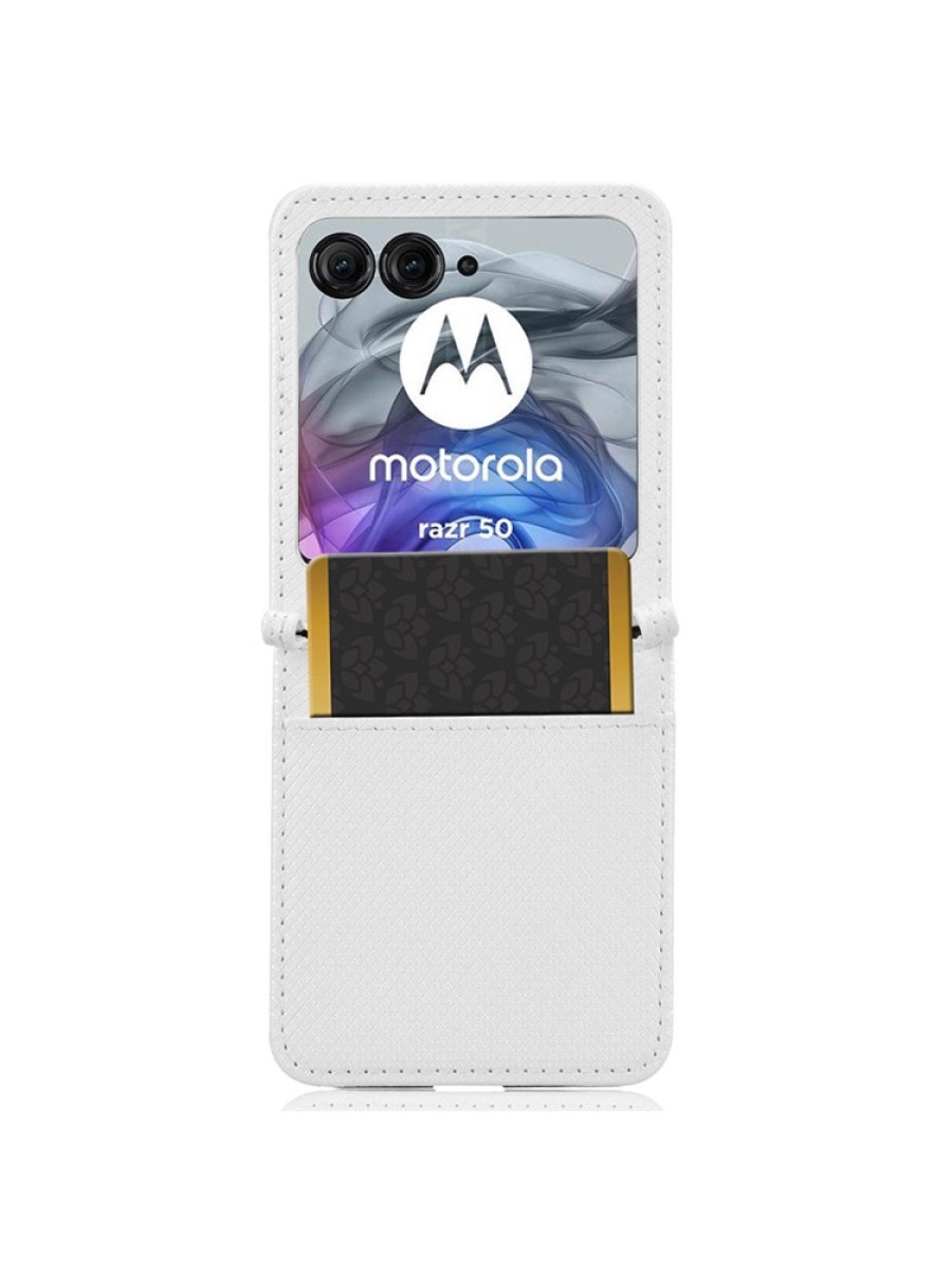 Предпазен гръб от еко кожа с текстура на диаманти за Motorola Razr 50 - бял