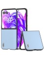Предпазен гръб от естествена телешка кожа за Motorola Razr 50 Ultra - син