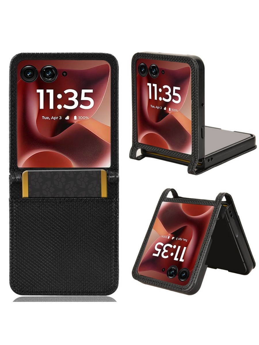 Предпазен гръб от еко кожа с текстура на диаманти за Motorola Razr 60 Ultra - черен