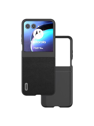 Предпазен гръб от естествена телешка кожа за Motorola Razr 70 - черен