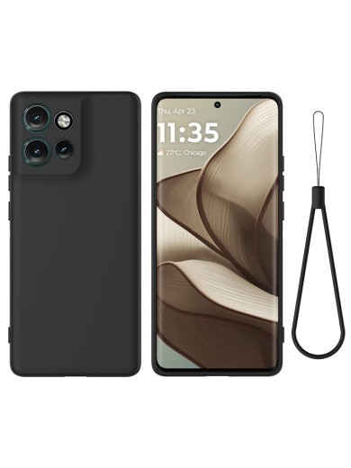 Предпазен удароустойчив силиконов гръб с каишка за Motorola Thinkphone 25 - черен
