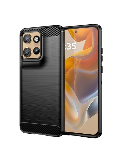 Мек удароустойчив гръб с текстура на карбонови влакна за Motorola ThinkPhone 25 - черен