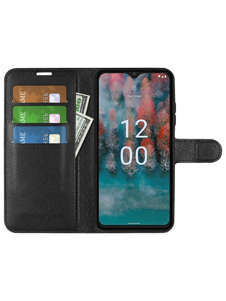 Калъф от еко кожа, тип портмоне за Nokia C12 Pro - черен