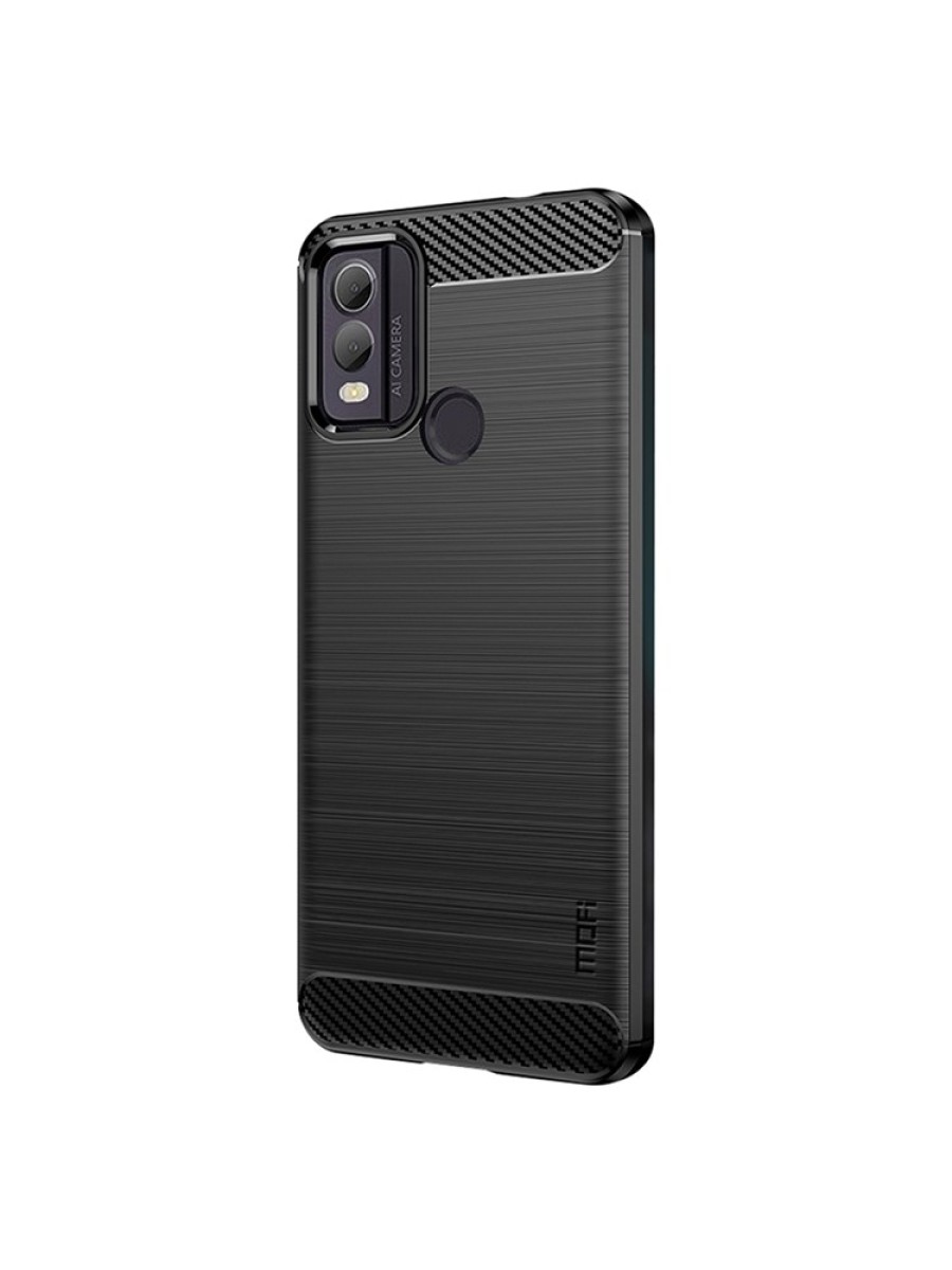 Мек предпазен гръб с текстура на карбонови влакна за Nokia C22 - черен