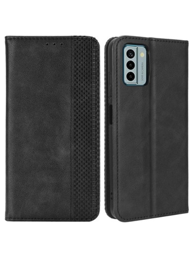 Калъф от еко кожа с ретро текстура тип портмоне за Nokia G22 - черен Калъф от еко кожа с ретро текстура тип портмоне за Nokia G22 - черен
