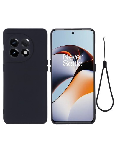 Предпазен устойчив на надраскване силиконов гръб с каишка за OnePlus 11R - черен Предпазен устойчив на надраскване силиконов гръб с каишка за OnePlus 11R - черен