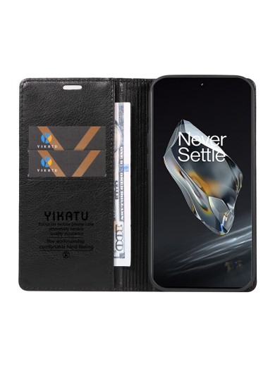 Калъф от еко кожа тип портмоне за OnePlus 12 - черен