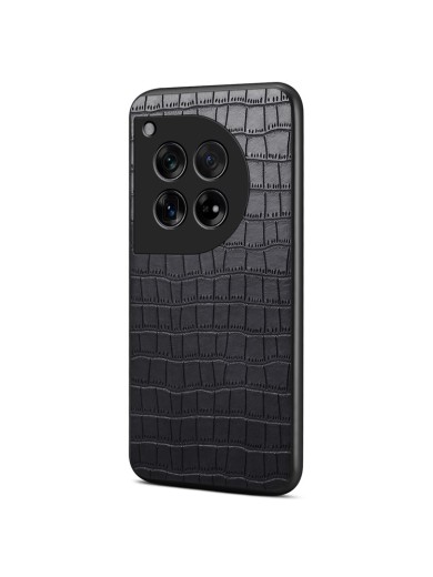 Предпазен гръб от еко кожа с крокодилски шарки за OnePlus 12R - черен Предпазен гръб от еко кожа с крокодилски шарки за OnePlus 12R - черен
