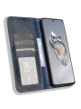 Калъф от еко кожа с ретро текстура тип портмоне за OnePlus 12R - син