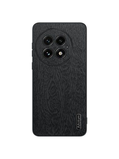 Удароустойчив гръб от еко кожа  с дървесна текстура за OnePlus 13 - черен