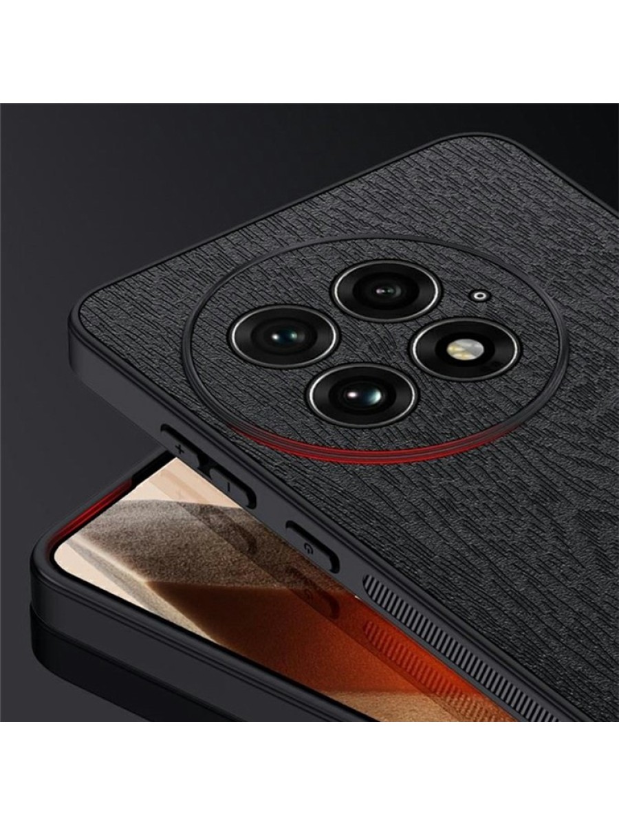 Удароустойчив гръб от еко кожа  с дървесна текстура за OnePlus 13 - черен