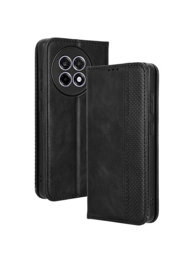 Калъф от еко кожа с ретро текстура тип портмоне за OnePlus 13R - черен Калъф от еко кожа с ретро текстура тип портмоне за OnePlus 13R - черен