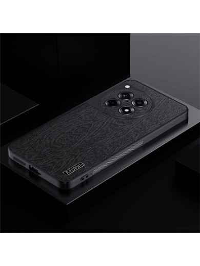 Удароустойчив гръб от еко кожа  с дървесна текстура за OnePlus Ace 3 - черен