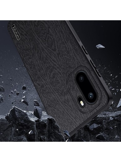 Удароустойчив гръб от еко кожа с дървесна текстура за OnePlus Ace 6 - черен