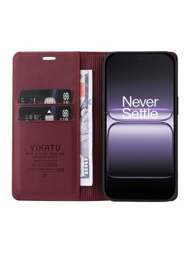 Калъф за телефон от еко кожа тип портмоне за OnePlus Nord 5 - червен