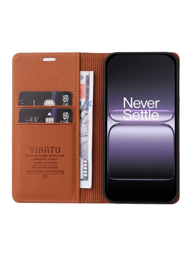 Калъф за телефон от еко кожа тип портмоне за OnePlus Nord 5 - кафяв