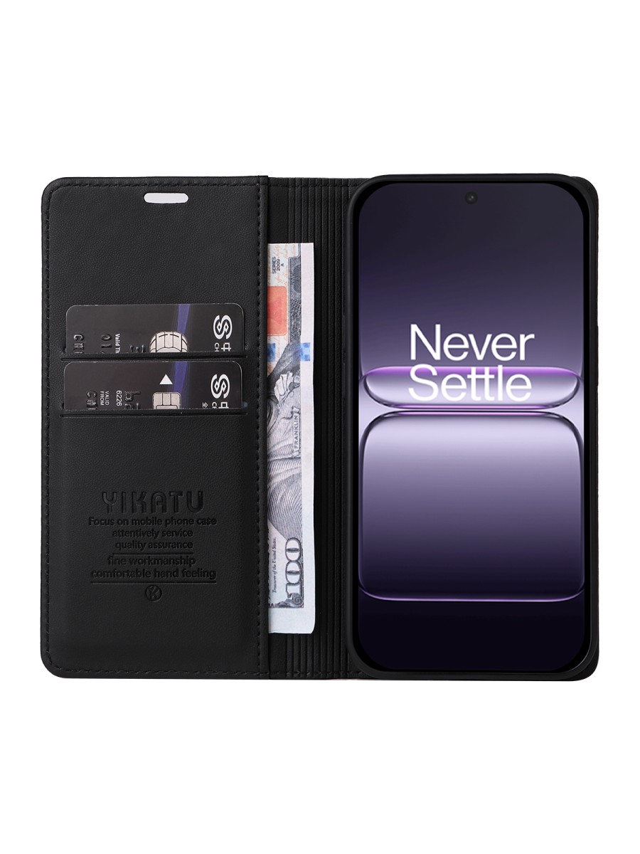 Калъф за телефон от еко кожа тип портмоне за OnePlus Nord CE5 - черен