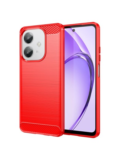 Мек удароустойчив гръб с текстура на карбонови влакна за Oppo A3 - червен