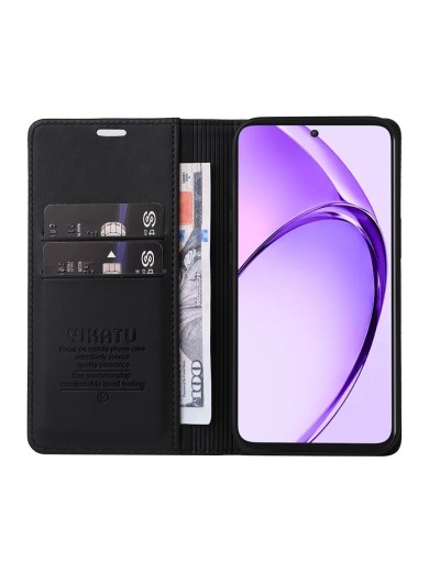Калъф за телефон от еко кожа тип портмоне за Oppo A3 - черен