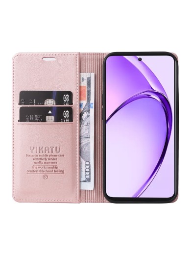 Калъф за телефон от еко кожа тип портмоне за Oppo A3 - розов