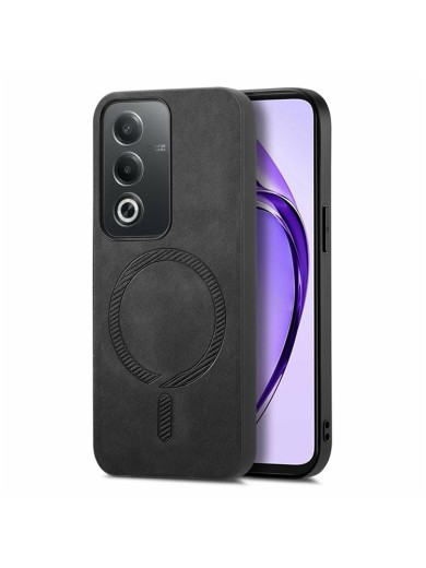 Предпазен гръб от еко кожа, съвместим с MagSafe за Oppo A3 Pro - черен