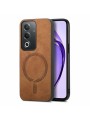 Предпазен гръб от еко кожа, съвместим с MagSafe за Oppo A3 Pro - кафяв