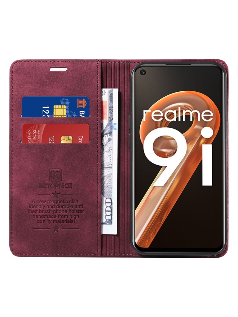 Калъф от еко кожа тип портмоне с RFID  блокираща технология за Oppo A36 - червен