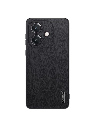 Удароустойчив гръб от еко кожа с дървесна текстура за Oppo A5 Pro - черен