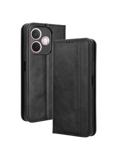 Калъф от еко кожа с ретро текстура тип портмоне за Oppo A5 Pro - черен