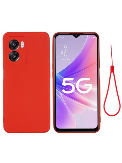 Предпазен удароустойчив силиконов гръб с каишка за Oppo A57 - червен