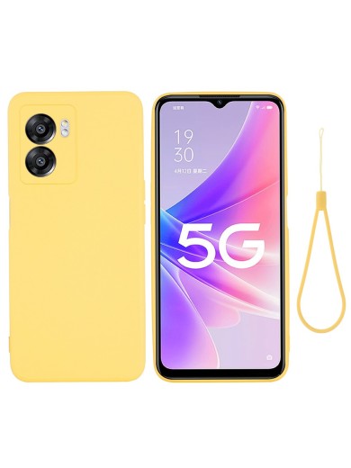 Предпазен удароустойчив силиконов гръб с каишка за Oppo A57 - жълт
