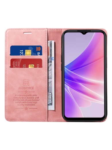 Калъф от еко кожа тип портмоне за Oppo A57 - розов