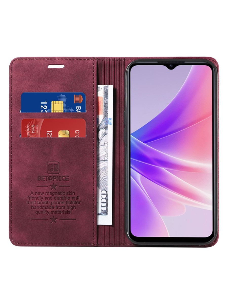 Калъф от еко кожа тип портмоне за Oppo A57s - червен