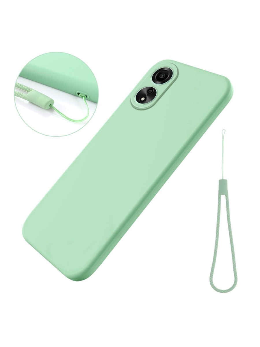 Предпазен удароустойчив силиконов гръб с каишка за Oppo A58 4G - зелен