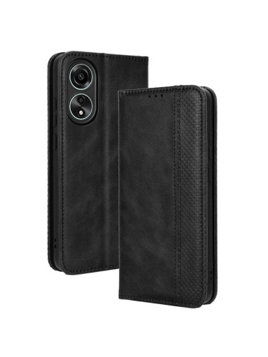 Калъф от еко кожа с ретро текстура тип портмоне за Oppo A58 4G - черен Калъф от еко кожа с ретро текстура тип портмоне за Oppo A58 4G - черен