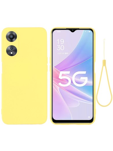 Предпазен удароустойчив силиконов гръб с каишка за Oppo A58x - жълт