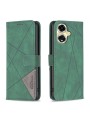 Калъф от еко кожа тип портмоне с геометрични линии за Oppo A59 - зелен
