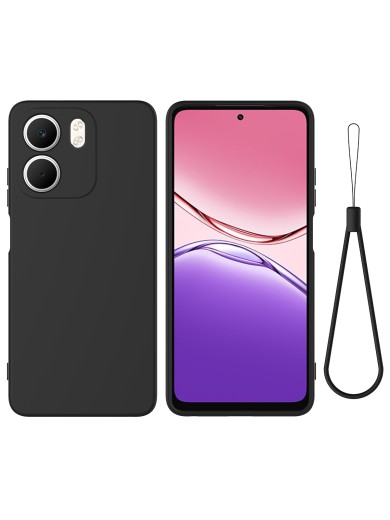 Предпазен устойчив на надраскване силиконов гръб с каишка за Oppo A5x 4G - черен