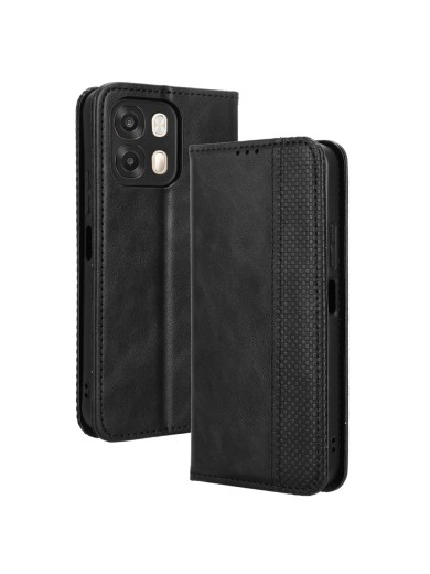 Калъф от еко кожа с ретро текстура тип портмоне за Oppo A6 - черен