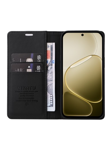 Калъф за телефон от еко кожа тип портмоне за Oppo A6 - черен